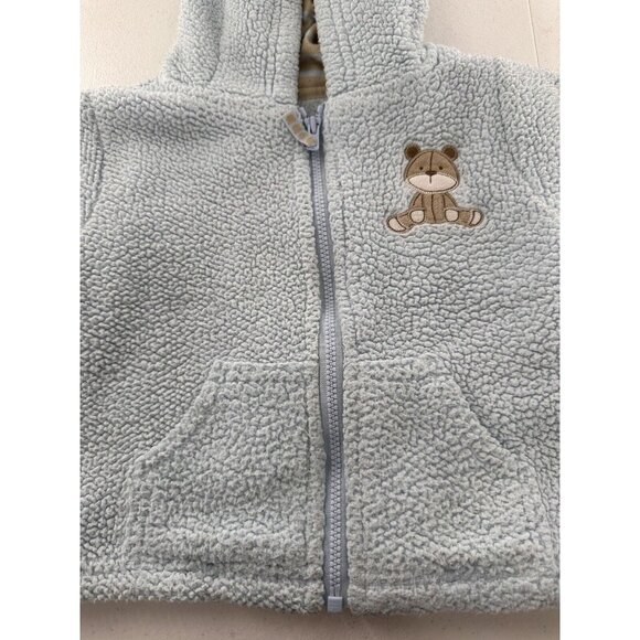 Carters Baby Bear Sherpa Hooded Zip-Up Jacket 12M Light Blue Polyester Warm Cozy - Picture 8 of 9